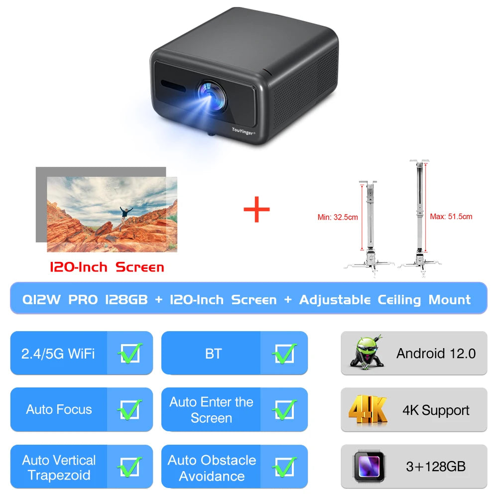 Touyinger Q12W Pro 4K 1080P Projector
