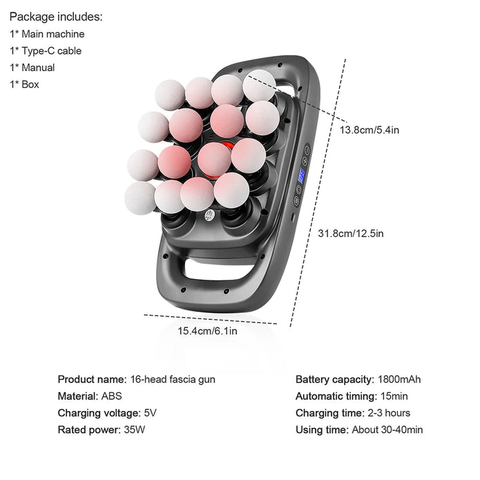 PowerPro 16-Head Deep Tissue Massage Gun – Full Body Pain Relief & Muscle Recovery