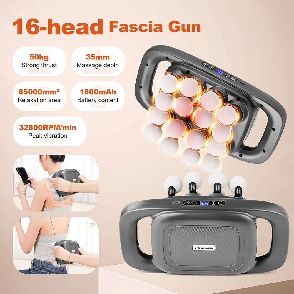 PowerPro 16-Head Deep Tissue Massage Gun – Full Body Pain Relief & Muscle Recovery