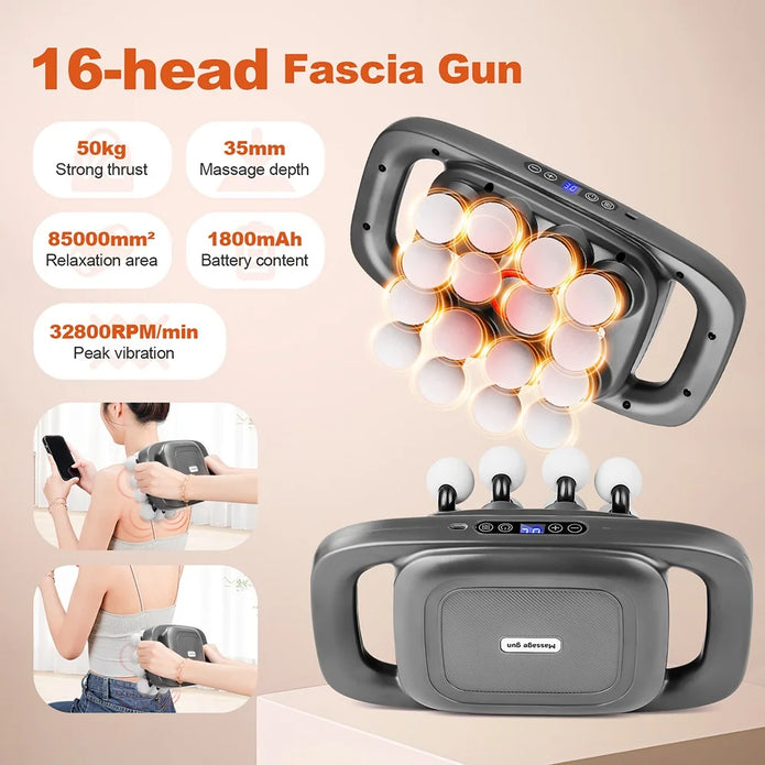 PowerPro 16-Head Deep Tissue Massage Gun – Full Body Pain Relief & Muscle Recovery