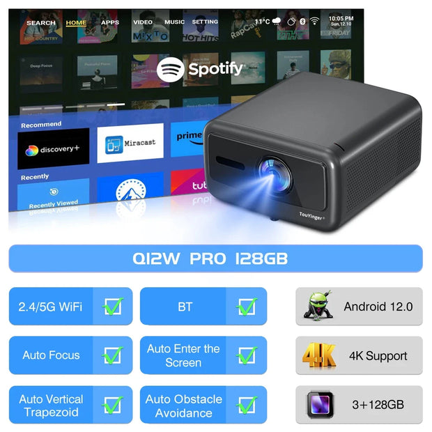 Touyinger Q12W Pro 4K 1080P Projector